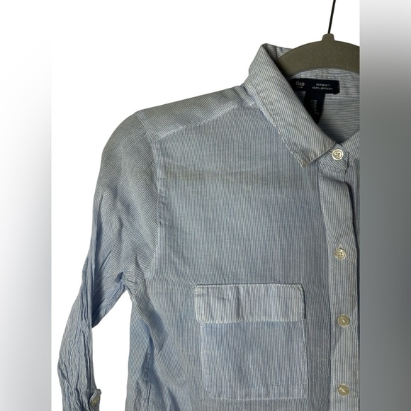 Gap Boyfriend Fit Button-Up Shirt Blue White Stripe Long Sleeve XS - Picture 2 of 6